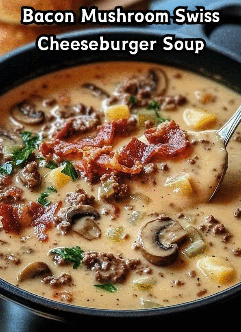 Bacon Mushroom Swiss Cheeseburger Soup