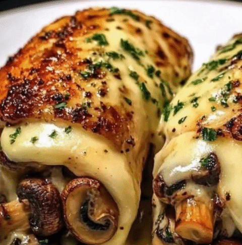 Cheesy Garlic Butter Mushroom Stuffed Chicken