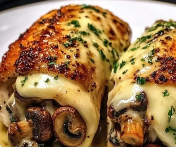 Cheesy Garlic Butter Mushroom Stuffed Chicken
