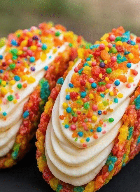 Fruity Pebbles Cheesecake Tacos