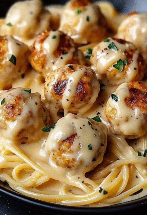 Garlic Butter Chicken Balls with Creamy Parmesan Pasta