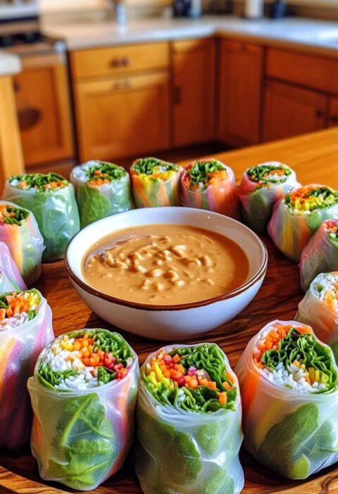 Hearty Veggie Rolls with Peanut Sauce