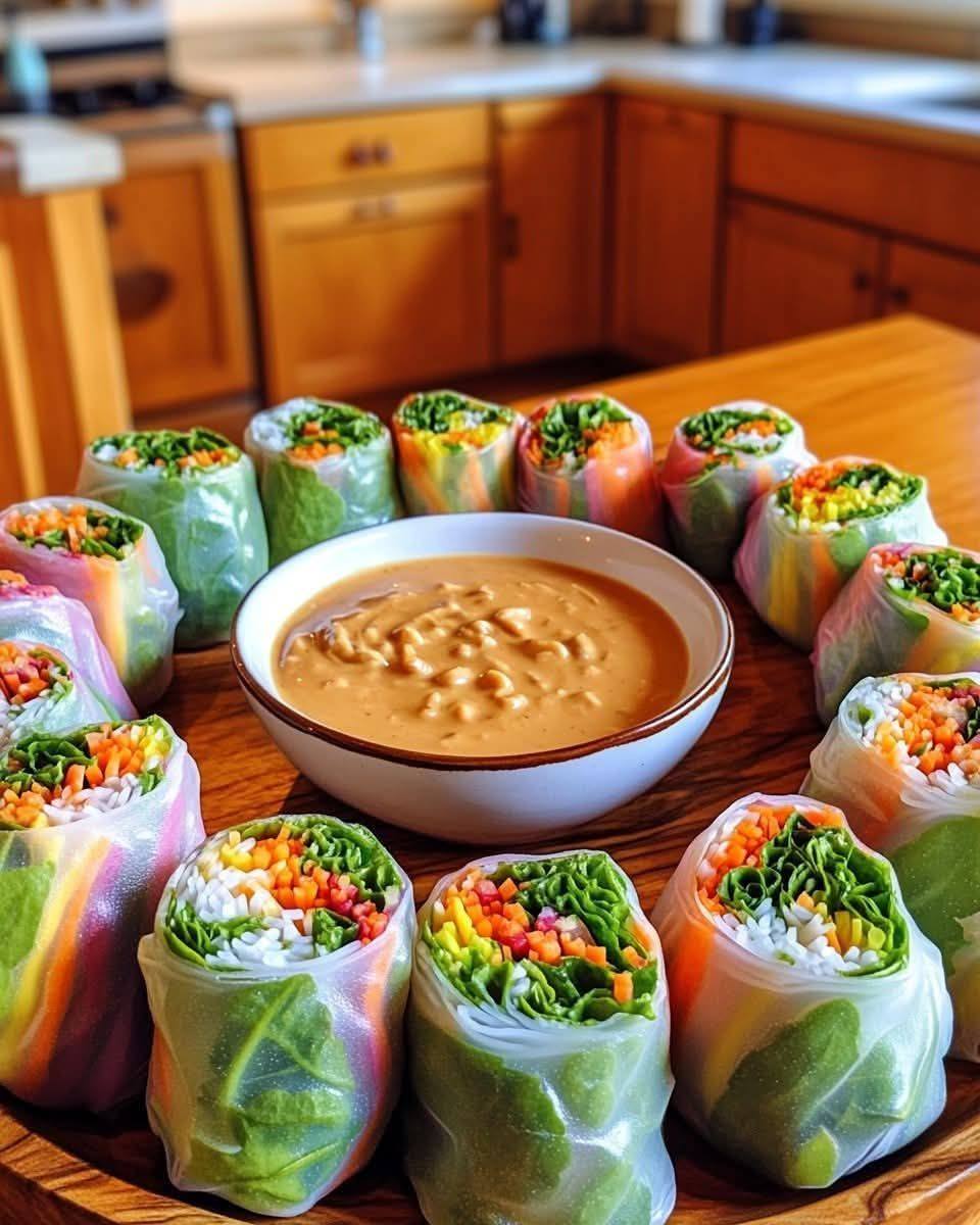 Hearty Veggie Rolls with Peanut Sauce