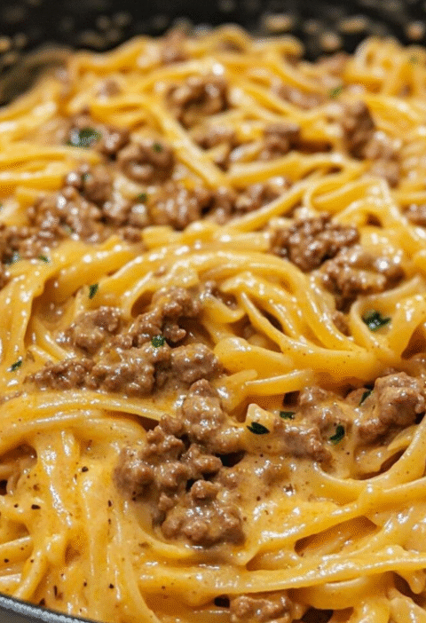 One Pot Creamy Beef and Garlic Butter Pasta
