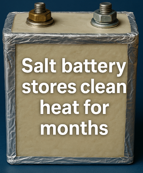 Salt battery stores clean heat for months