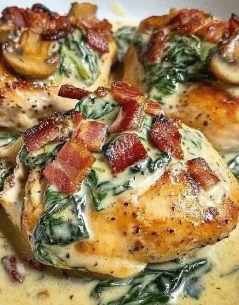 Creamy Garlic Parmesan Chicken with Bacon & Spinach