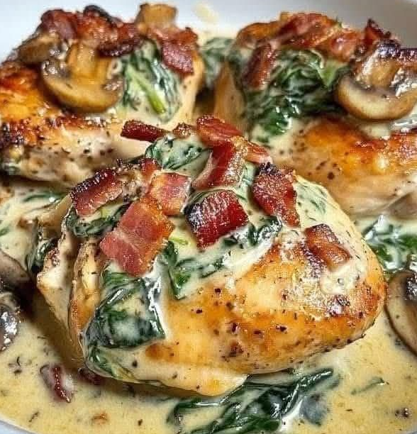 Creamy Garlic Parmesan Chicken with Bacon & Spinach