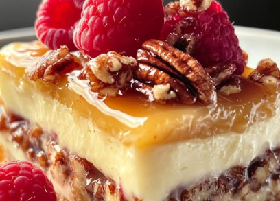 Crème Brûlée Raspberry Pecan Cake