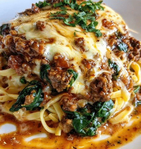 Garlic Butter Linguine with Cheesy Beef and Italian Sausage