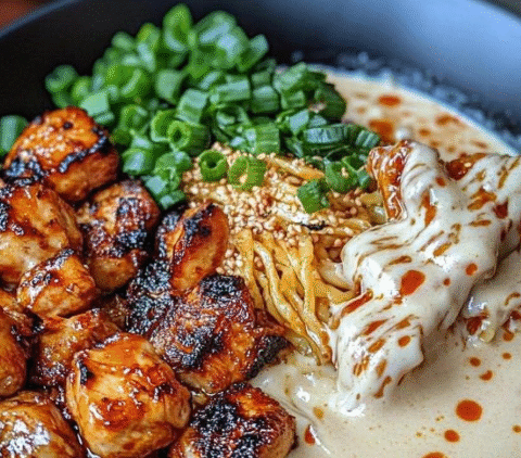 Fiery Chicken Ramen with Creamy Garlic Sauce