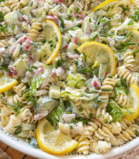 creamy lemon, dill pasta salad.