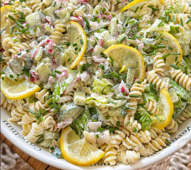 creamy lemon, dill pasta salad.