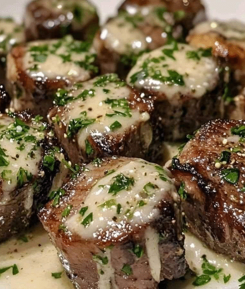 Garlic Butter Steak Bites with Parmesan Cream Sauce