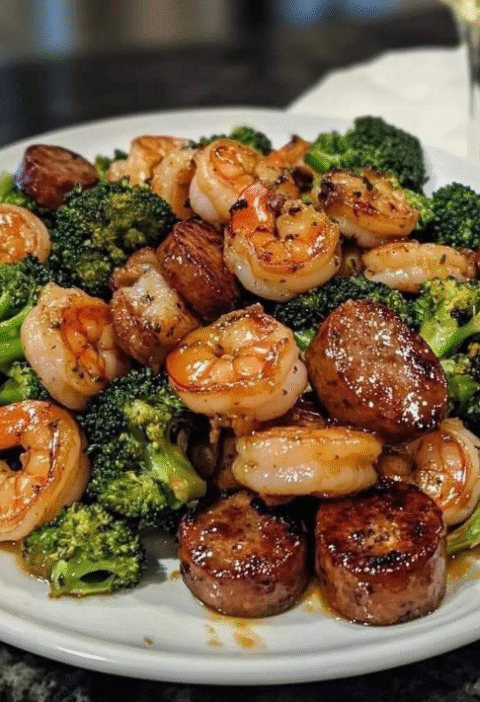 Honey Garlic Shrimp, Sausage & Broccoli
