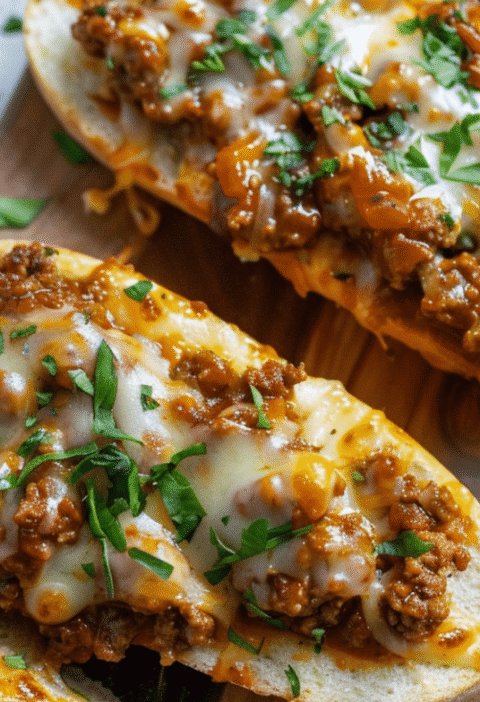 Cheesy Sloppy Joe Garlic Bread