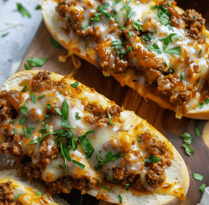 Cheesy Sloppy Joe Garlic Bread