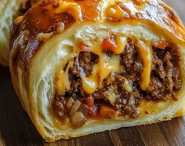 Cheesy Ground Beef Stuffed Bread Roll