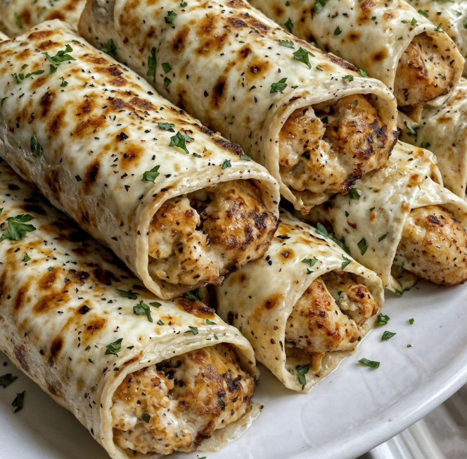 CHEESY GARLIC CHICKEN WRAPS