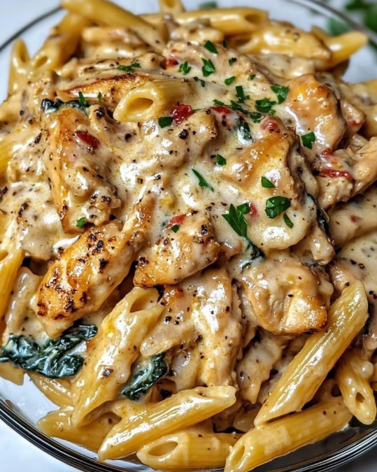 Creamy Garlic Chicken Penne with Spinach